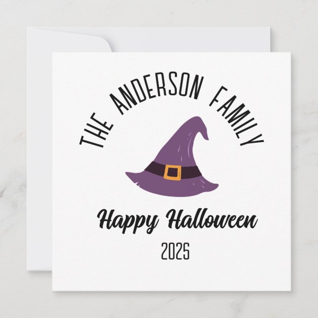 Cartes Pour Fêtes Annuelles Chapeau de sorcière violet personnalisé Halloween (Devant)