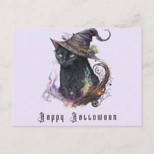 Cartes Pour Fêtes Annuelles Chapeau de Sorcières Chat Noir Lumière Violet Clai