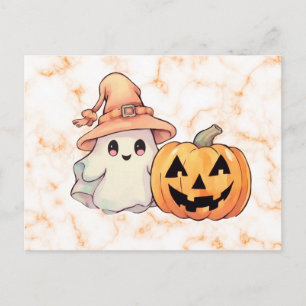 Cartes Pour Fêtes Annuelles Chapeau de sorcières fantôme mignon Marbre orange