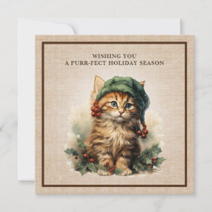 Cartes Pour Fêtes Annuelles Chapeau Elfique de Chat Fantaisiste avec Baies de 