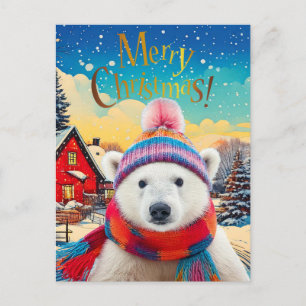 Cartes Pour Fêtes Annuelles Chapeau et écharpe de Père Noël d'ours polaire