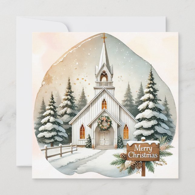 Cartes Pour Fêtes Annuelles Chapelle blanche de campagne | Scène de Noël de nu (Devant)