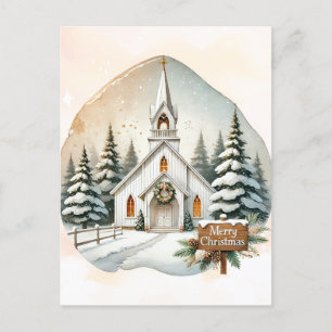 Cartes Pour Fêtes Annuelles Chapelle blanche de campagne   Scène de Noël de nu