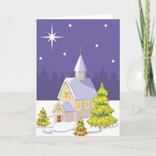 Cartes Pour Fêtes Annuelles Chapelle de la veille de Noël Forêt d'hiver Scène