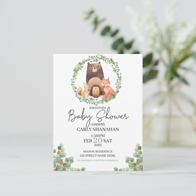 Cartes Pour Fêtes Annuelles CHAQUE Baby shower boisé|Aquarelle|forêt (Debout devant)