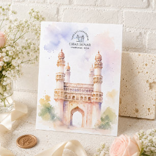 Cartes Pour Fêtes Annuelles Char Minar, Haidrabad Aquarelle aérée minimale