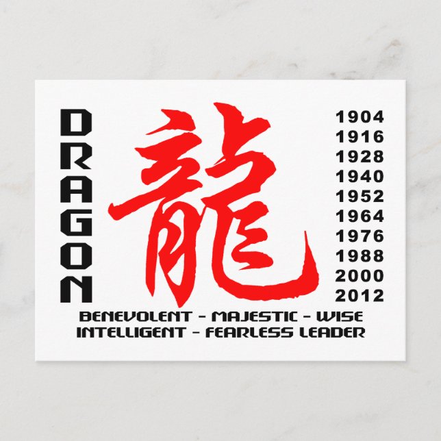 Cartes Pour Fêtes Annuelles Characteristics de Dragon (Devant)