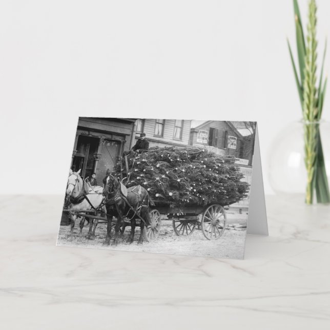 Cartes Pour Fêtes Annuelles Chargement des arbres de Noël, 1910 (Devant)