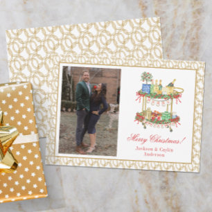 Cartes Pour Fêtes Annuelles Chariot à Champagne à l'Aquarelle pour Noël Photo