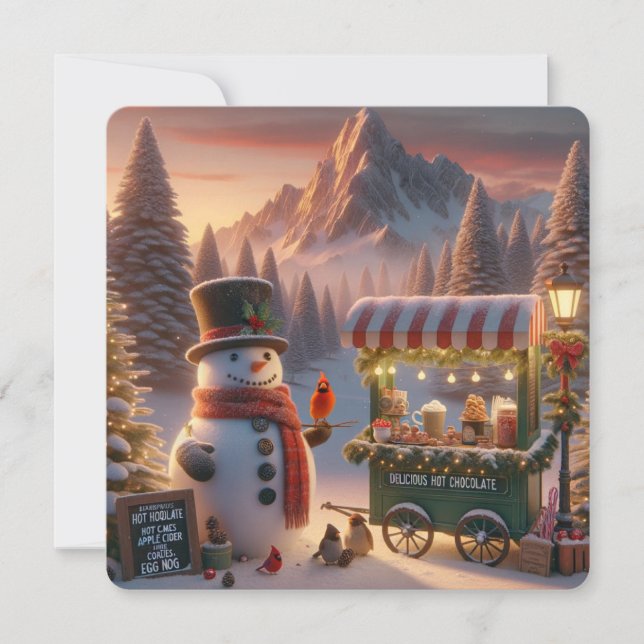 Cartes Pour Fêtes Annuelles Chariot de Chocolat Chaud du Bonhomme de Neige au  (Devant)