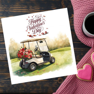 Cartes Pour Fêtes Annuelles Chariot de golf avec des roses rouges sur de l'her