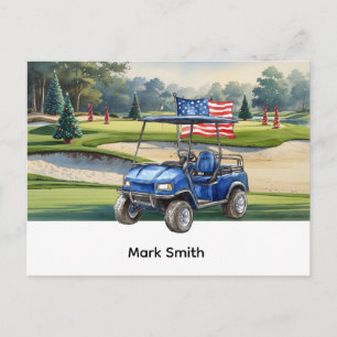 Cartes Pour Fêtes Annuelles Chariot de golf avec drapeau américain sur le parc