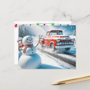 Cartes Pour Fêtes Annuelles Chariot de Noël Snowman et Red Retro