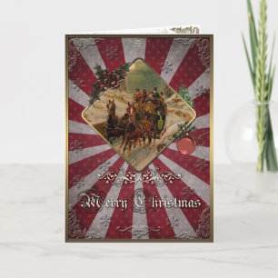 Cartes Pour Fêtes Annuelles Chariot de Noël tiré par un cheval sur la route d'