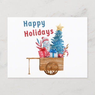 Cartes Pour Fêtes Annuelles Chariot des Fêtes Joyeuses avec Bonhomme de Neige 