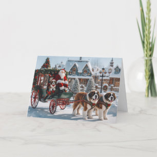 Cartes Pour Fêtes Annuelles Chariot du Père Noël tiré par des Saint-Bernard