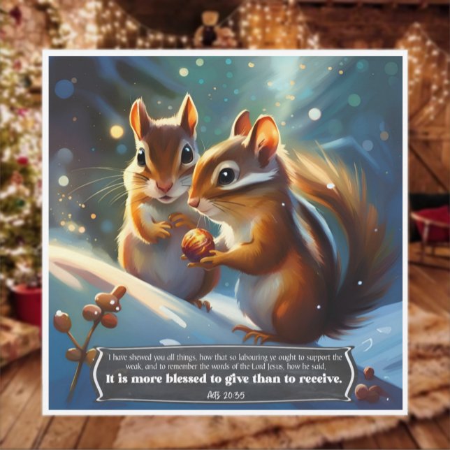 Cartes Pour Fêtes Annuelles Charité Amour KJV Bible Woodland Chipmunk Noël (Créateur téléchargé)