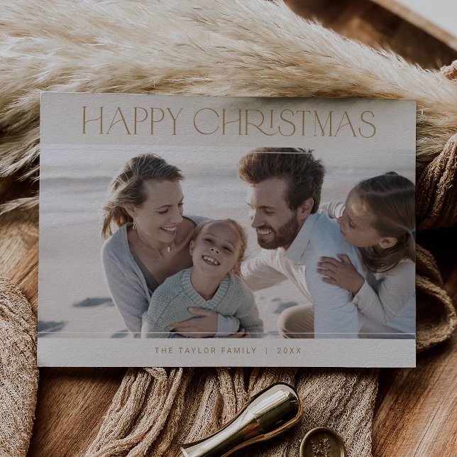 Cartes Pour Fêtes Annuelles CHARLIE Gold Modern Family Photo Joyeux Noël (CHARLIE Gold Modern Family Photo Happy Christmas Holiday Card)