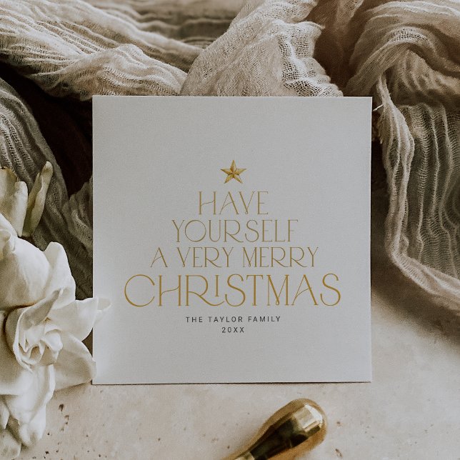 Cartes Pour Fêtes Annuelles CHARLIE Gold Star Famille Joyeux Petit Noël (CHARLIE Gold Star Family Merry Little Christmas Holiday Card)