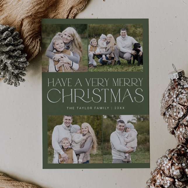Cartes Pour Fêtes Annuelles CHARLIE Green Simple Famille Multi Photo Noël (CHARLIE Green Simple Family Multi Photo Christmas Holiday Card)