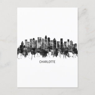 Cartes Pour Fêtes Annuelles Charlotte North Carolina Skyline BW