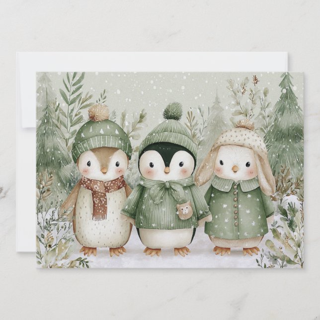 Cartes Pour Fêtes Annuelles Charmant Noël avec animaux Noël (Devant)