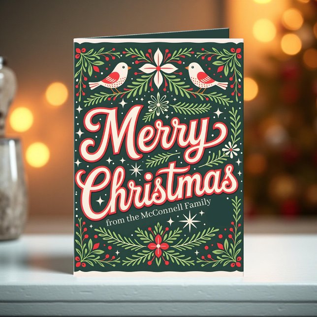 Cartes Pour Fêtes Annuelles Charmante Art populaire Oiseaux et Noël à la saint (Créateur téléchargé)