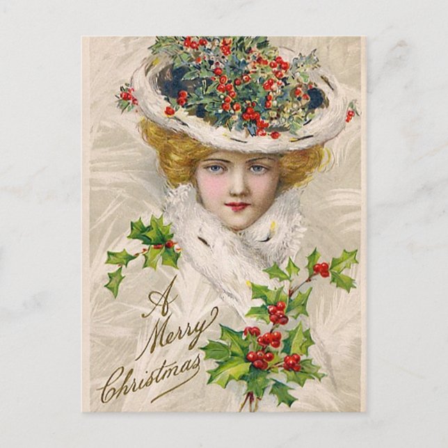 Cartes Pour Fêtes Annuelles Charmante Dame de Noël (Devant)
