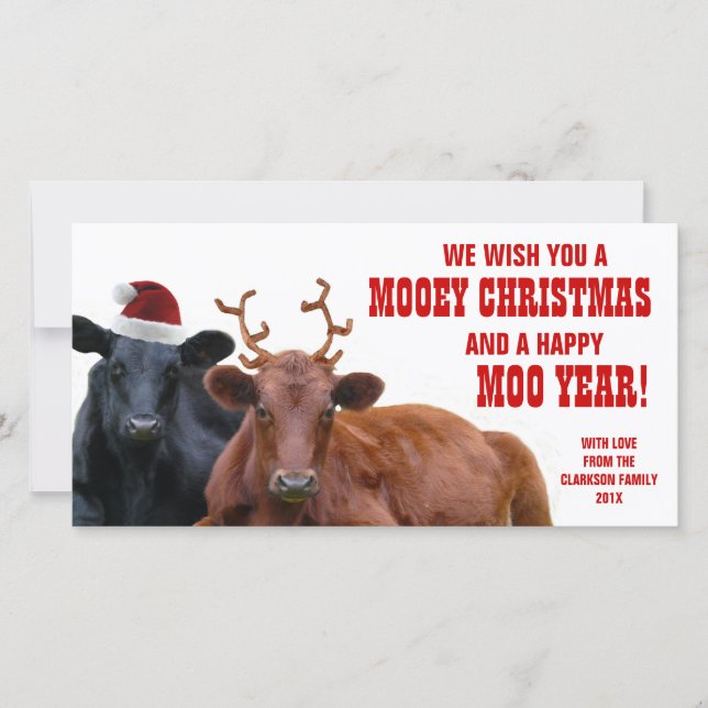 Cartes Pour Fêtes Annuelles Charmante Père Noël Reindeer Cows Christmas Beef F (Devant)