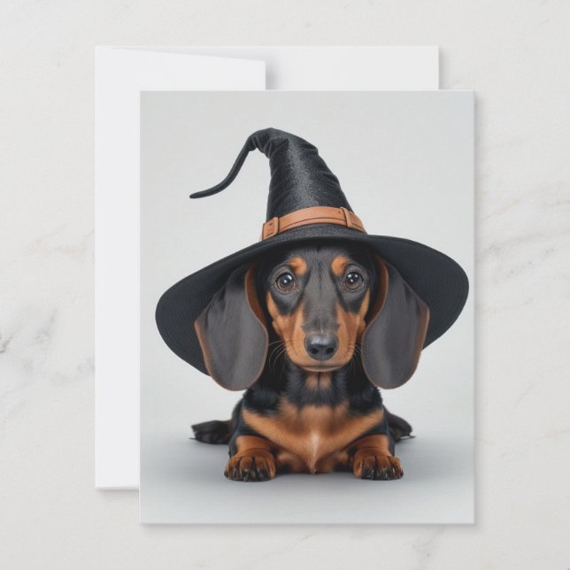 Cartes Pour Fêtes Annuelles Charmante Sorcière Dachshund (Devant)