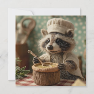 Cartes Pour Fêtes Annuelles Charming and Cute Raccoon Chef Stirring a Bowl