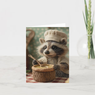 Cartes Pour Fêtes Annuelles Charming and Cute Raccoon Chef Stirring a Bowl