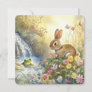 Cartes Pour Fêtes Annuelles Charming Bunny & Frog Carré à l'aquarelle