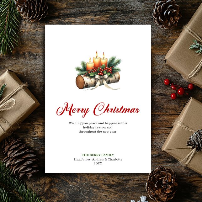 Cartes Pour Fêtes Annuelles Charming Christmas candles holly berries card (Charming Christmas candles holly berries card)