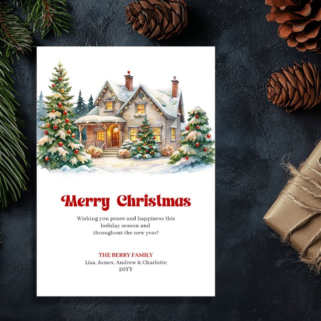 Cartes Pour Fêtes Annuelles Charming Christmas house cozy festive scene  (Charming Christmas house cozy festive scene greeting)