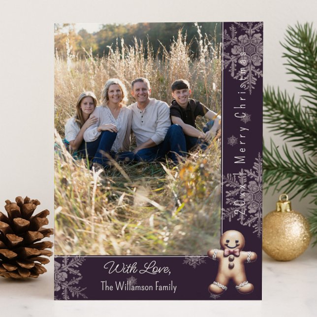 Cartes Pour Fêtes Annuelles Charming Gingerbread Man | Purple Photo Card (Purple Charming Gingerbread Man Holiday Photo Card)