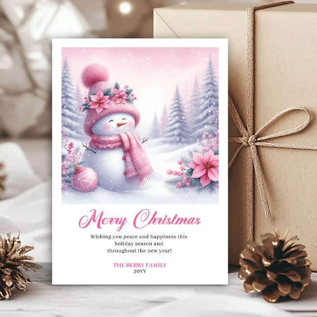 Cartes Pour Fêtes Annuelles Charming Pink Snowman Kids Editable Christmas Card (Charming Pink Snowman Kids Editable Christmas Greeting Card

)