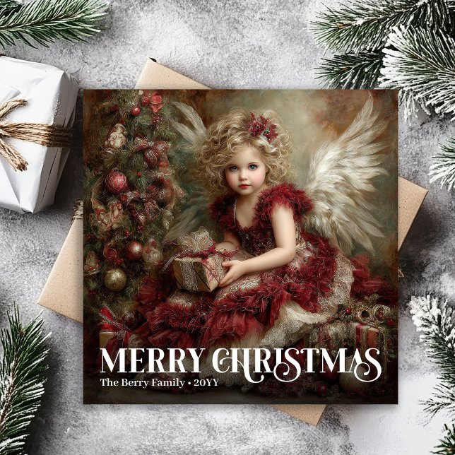 Cartes Pour Fêtes Annuelles Charming Victorian Angel Deep Red Christmas Card (Charming Victorian Angel Deep Red Christmas Card)