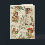 Cartes Pour Fêtes Annuelles Charming Vintage Noël Ephemera Collage<br><div class="desc">Collage de Noël festif et charmant avec des vignettes de mignons enfants souriants habillés pour l'hiver, de la musique et du texte de Noël, des illustrations gravées de Père Noël, des bas accrochés au foyer, des sprigs de pin saint et d'hiver sur un arrière - plan en parchemin en détresse....</div>