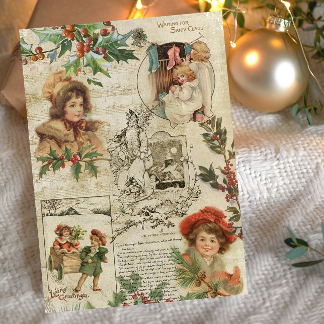 Cartes Pour Fêtes Annuelles Charming Vintage Noël Ephemera Collage (Créateur téléchargé)
