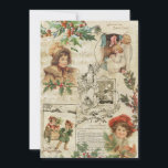 Cartes Pour Fêtes Annuelles Charming Vintage Noël Ephemera Collage<br><div class="desc">Collage de Noël festif et charmant avec des vignettes de mignons enfants souriants habillés pour l'hiver, de la musique et du texte de Noël, des illustrations gravées de Père Noël, des bas accrochés au foyer, des sprigs de pin saint et d'hiver sur un arrière - plan en parchemin en détresse....</div>