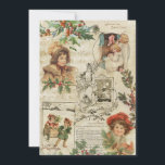 Cartes Pour Fêtes Annuelles Charming Vintage Noël Ephemera Collage<br><div class="desc">Collage de Noël festif et charmant avec des vignettes de mignons enfants souriants habillés pour l'hiver, de la musique et du texte de Noël, des illustrations gravées de Père Noël, des bas accrochés au foyer, des sprigs de pin saint et d'hiver sur un arrière - plan en parchemin en détresse....</div>