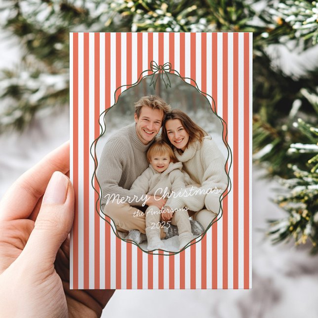 Cartes Pour Fêtes Annuelles Charpente rouge à main blanche rayures Noël (Créateur téléchargé)