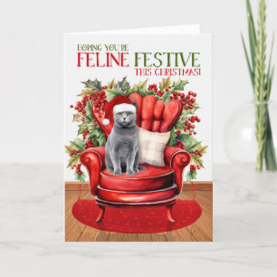 Cartes Pour Fêtes Annuelles Chartreux Gray Noël Chat FELINE Festive