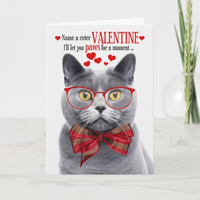 Cartes Pour Fêtes Annuelles Chartreux Grey Chat Feline Humour Saint-Valentin (Devant)
