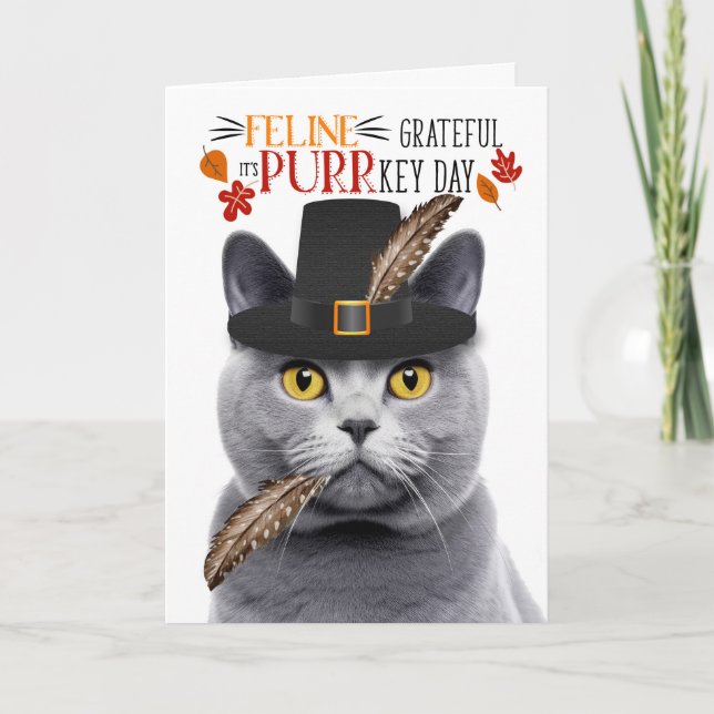 Cartes Pour Fêtes Annuelles Chartreux Gris Feline Chat Gratuit pour PURRkey Da (Devant)
