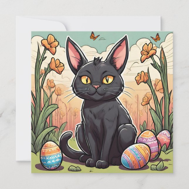 Cartes Pour Fêtes Annuelles Chasse au chat noir et à l'oeuf de Pâques (Devant)