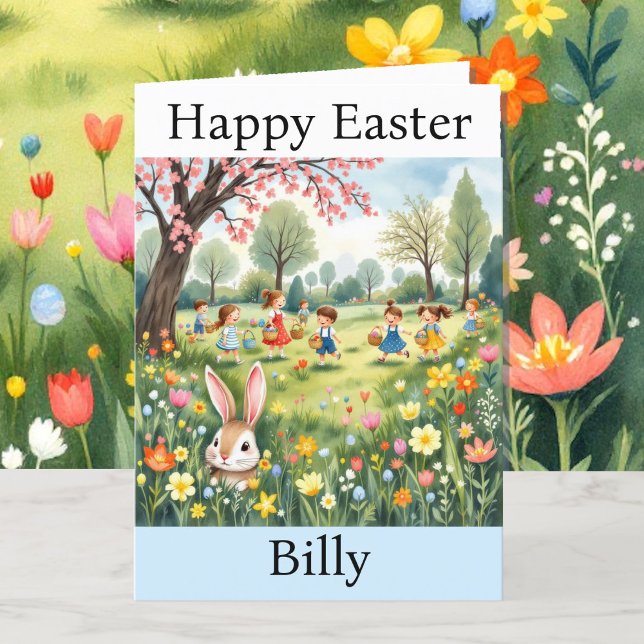 Cartes Pour Fêtes Annuelles Chasse Aux Oeufs De Lapin De Pâques Ajouter Un Nom (Créateur téléchargé)