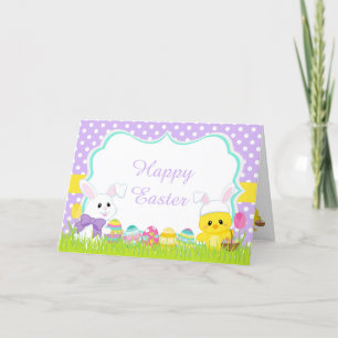 Cartes Pour Fêtes Annuelles Chasse aux oeufs de Pâques mauve et de poule de Pâ