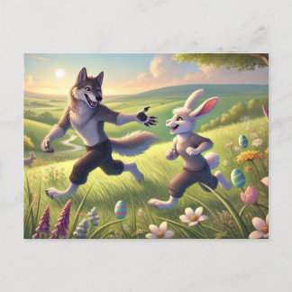 Cartes Pour Fêtes Annuelles Chasse printanière - Loup et lapin joués Pâques